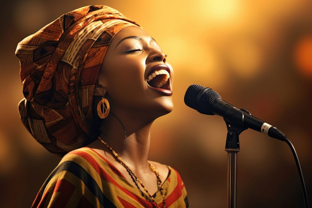 African woman microphone adult performance. AI generated Image by rawpixel.