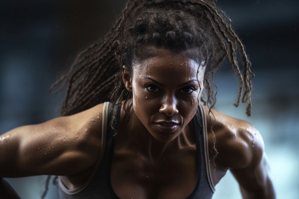 African woman determination concentration bodybuilding. AI generated Image by rawpixel.