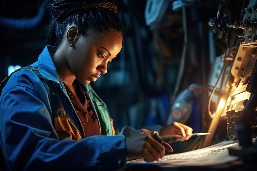 African woman working concentration technology. AI generated Image by rawpixel.