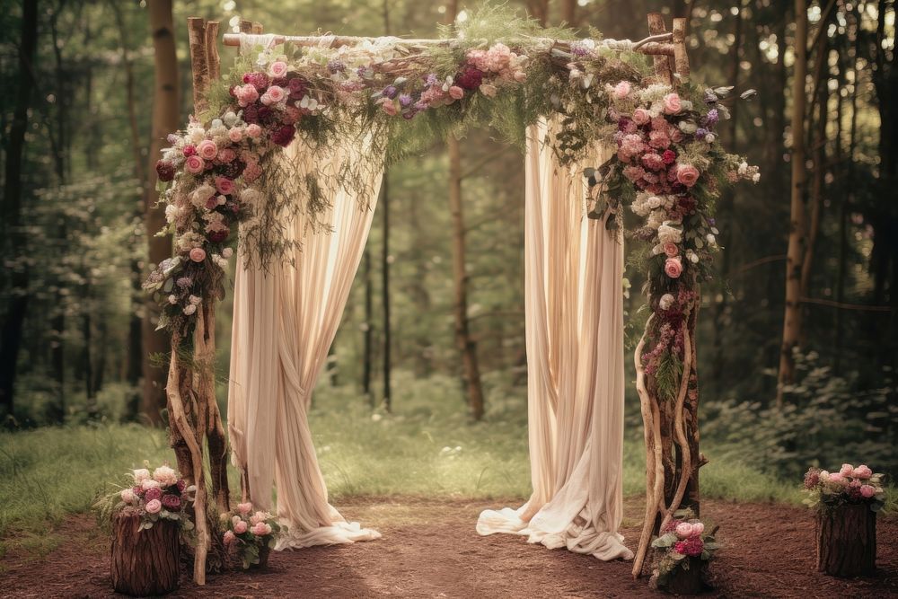 Rustic wooden wedding arch flower rustic plant. AI generated Image by rawpixel.