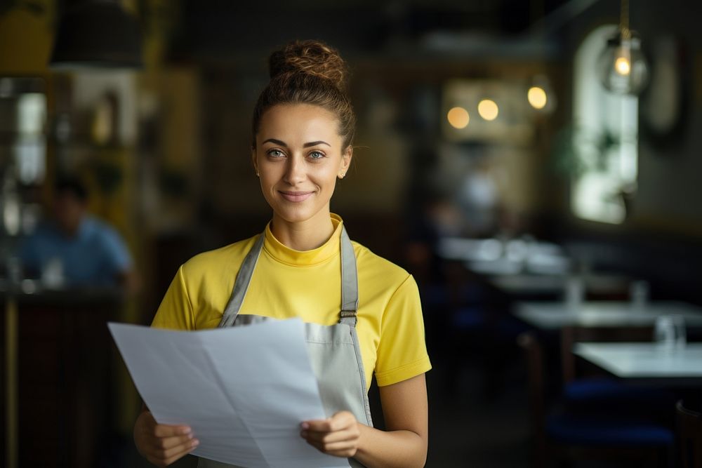 Service woman holding yellow paper. AI generated Image by rawpixel.