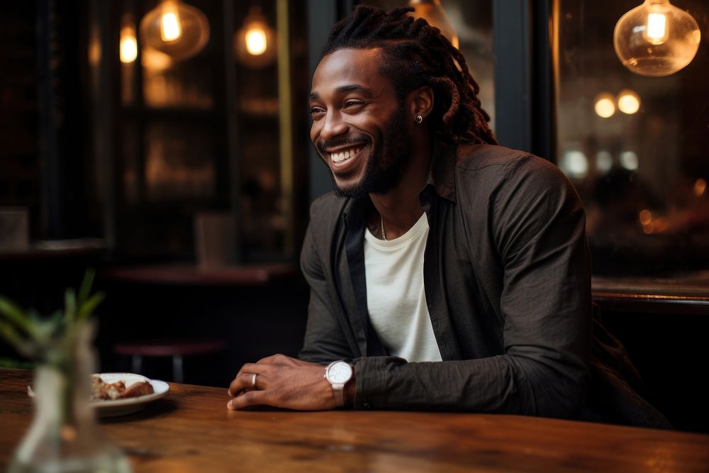 Black man restaurant smile adult. AI generated Image by rawpixel.