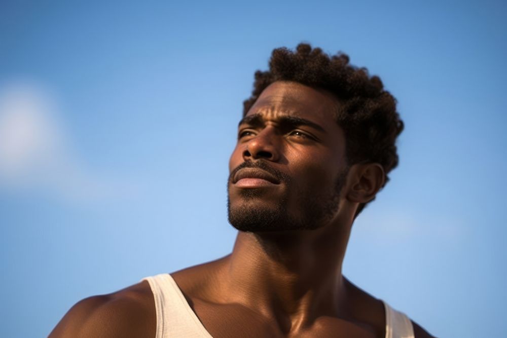 Black man adult sky contemplation. AI generated Image by rawpixel.