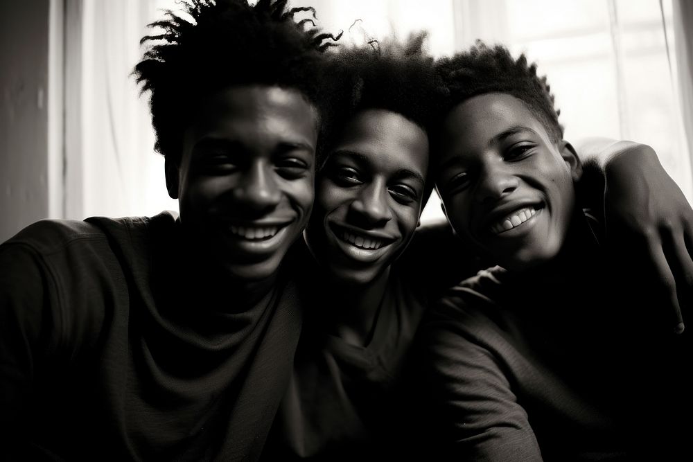 Black men teenager portrait laughing adult. AI generated Image by rawpixel.