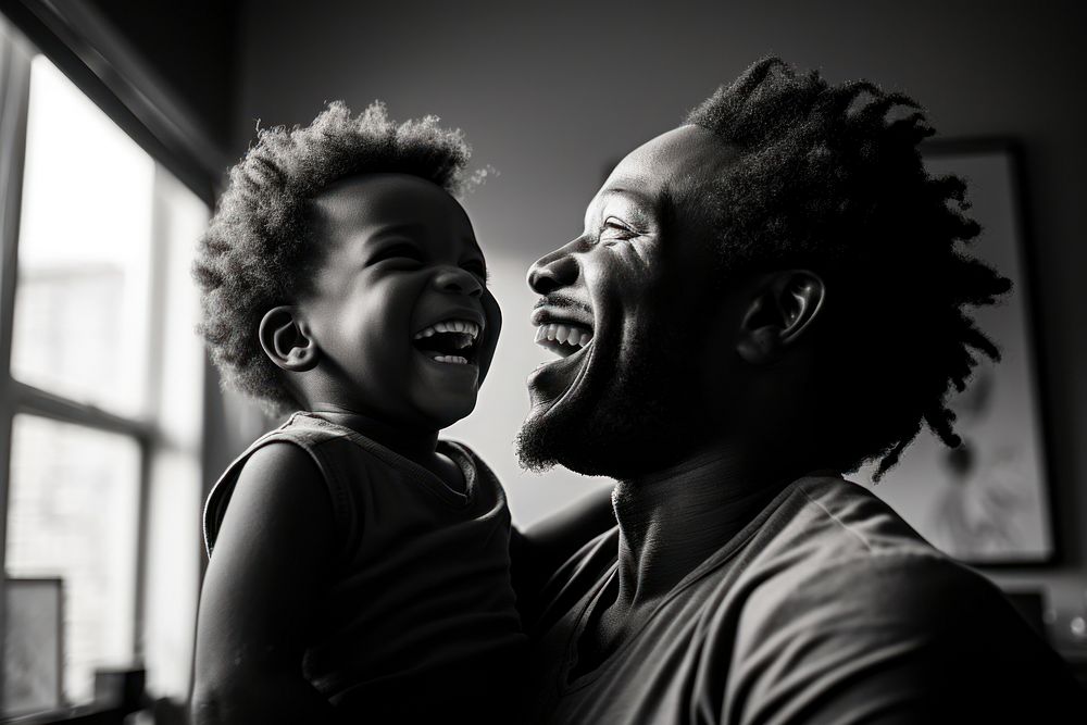Black father laughing portrait adult. AI generated Image by rawpixel.