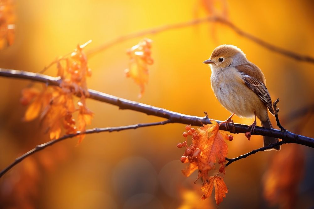 Bird autumn animal plant leaf. AI generated Image by rawpixel.