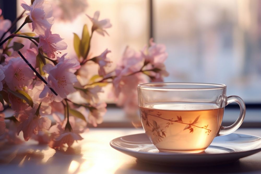 Tea flower blossom saucer drink. AI generated Image by rawpixel.