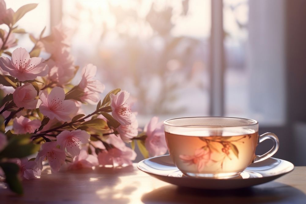 Tea flower blossom saucer coffee. AI generated Image by rawpixel.
