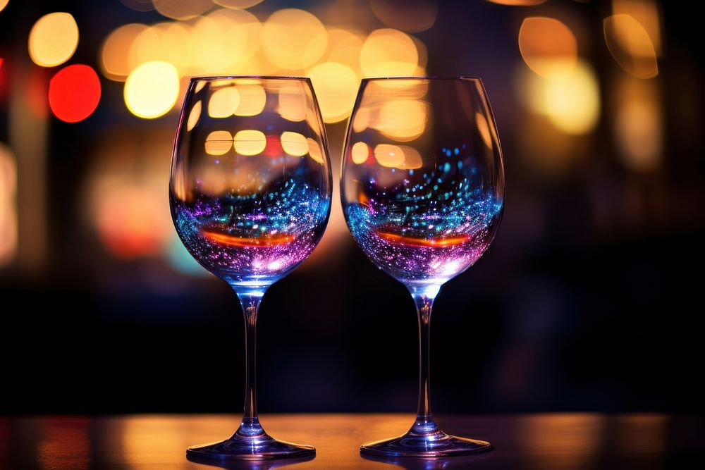 Wine glasses drink light night. AI generated Image by rawpixel.