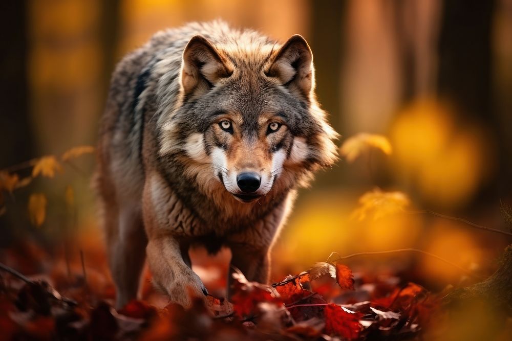 Wolf forrest autumn animal mammal coyote. AI generated Image by rawpixel.