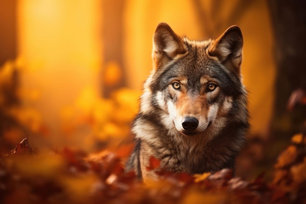 Wolf forrest autumn animal mammal coyote. AI generated Image by rawpixel.