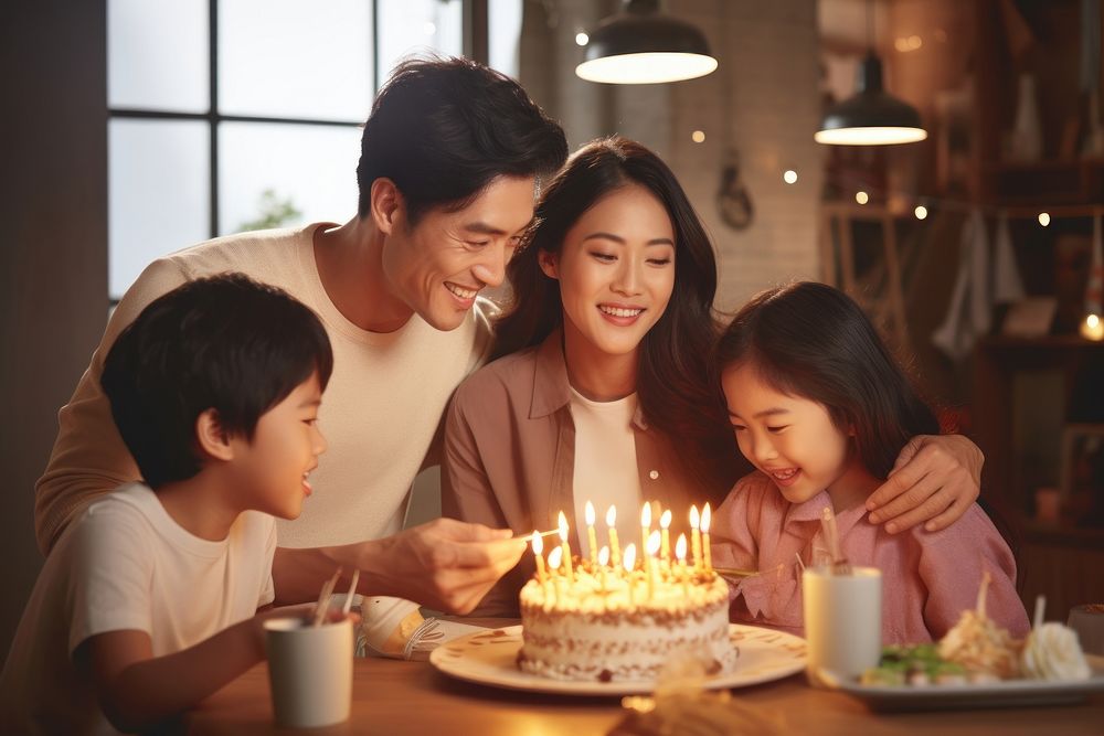 Thai family child cake birthday. AI generated Image by rawpixel.