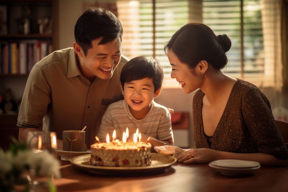 Thai family cake birthday blowing. AI generated Image by rawpixel.