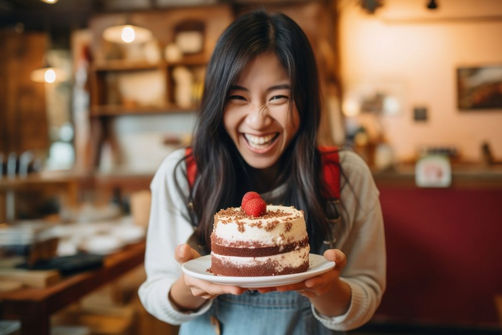South east asia woman take a photo of her cake camera birthday dessert happy. AI generated Image by rawpixel.
