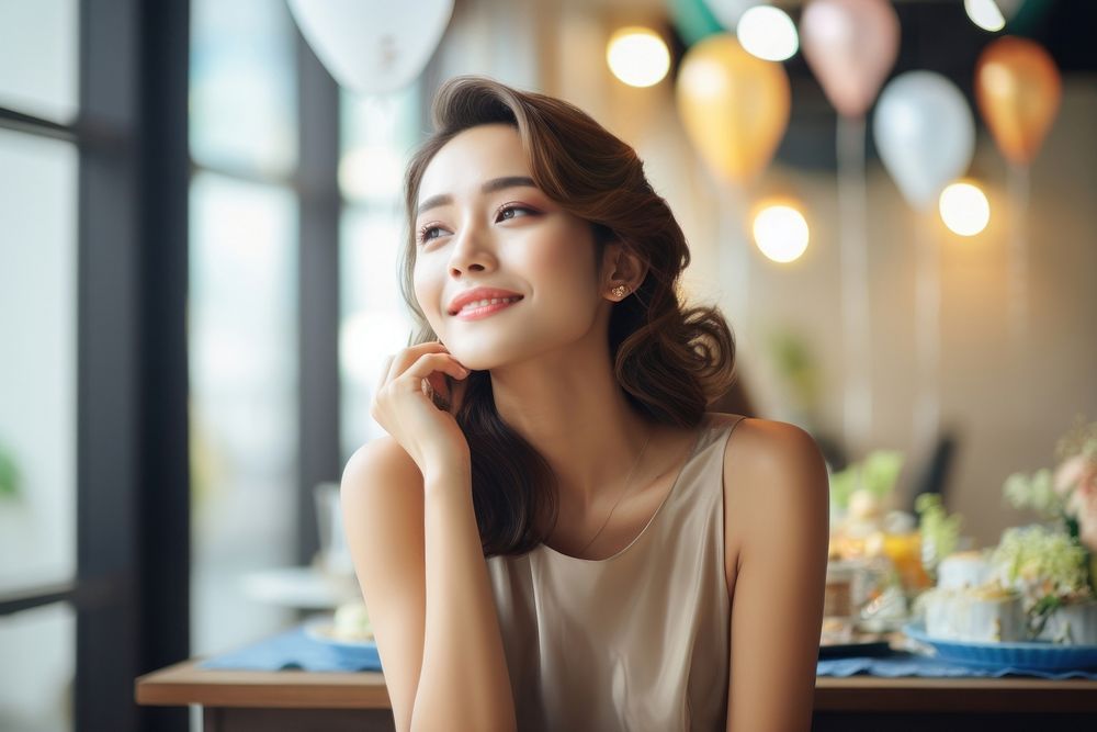 South east asia woman portrait sitting happy. AI generated Image by rawpixel.