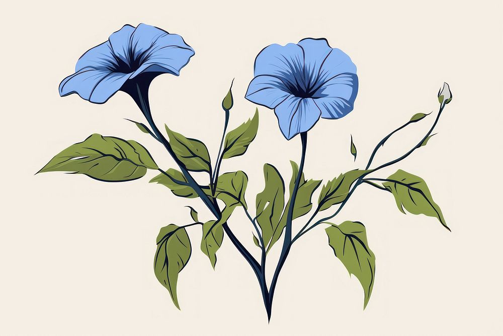 Blue Ipomoea cover on skeleton drawing flower sketch. AI generated Image by rawpixel.
