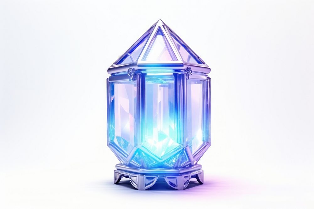 Blue crystal holographic lantern white background illuminated lighting. AI generated Image by rawpixel.
