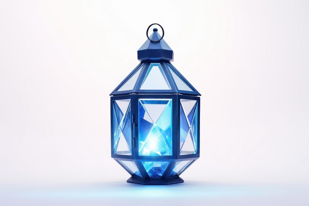 Blue crystal holographic lantern lamp illuminated decoration. AI generated Image by rawpixel.