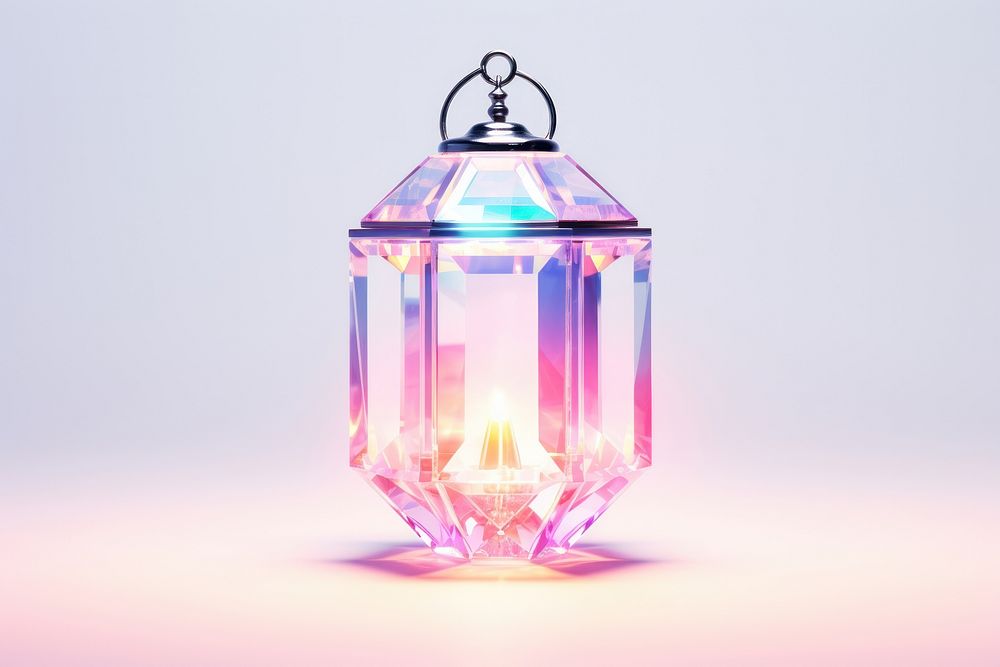 Crystal holographic lantern lamp illuminated decoration. AI generated Image by rawpixel.