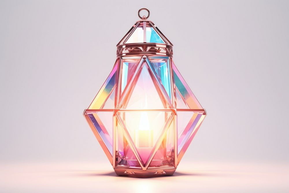Crystal holographic lantern lamp architecture illuminated. AI generated Image by rawpixel.