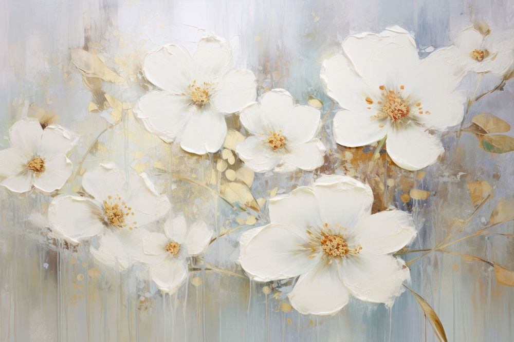 White flowers painting plant backgrounds. AI generated Image by rawpixel.