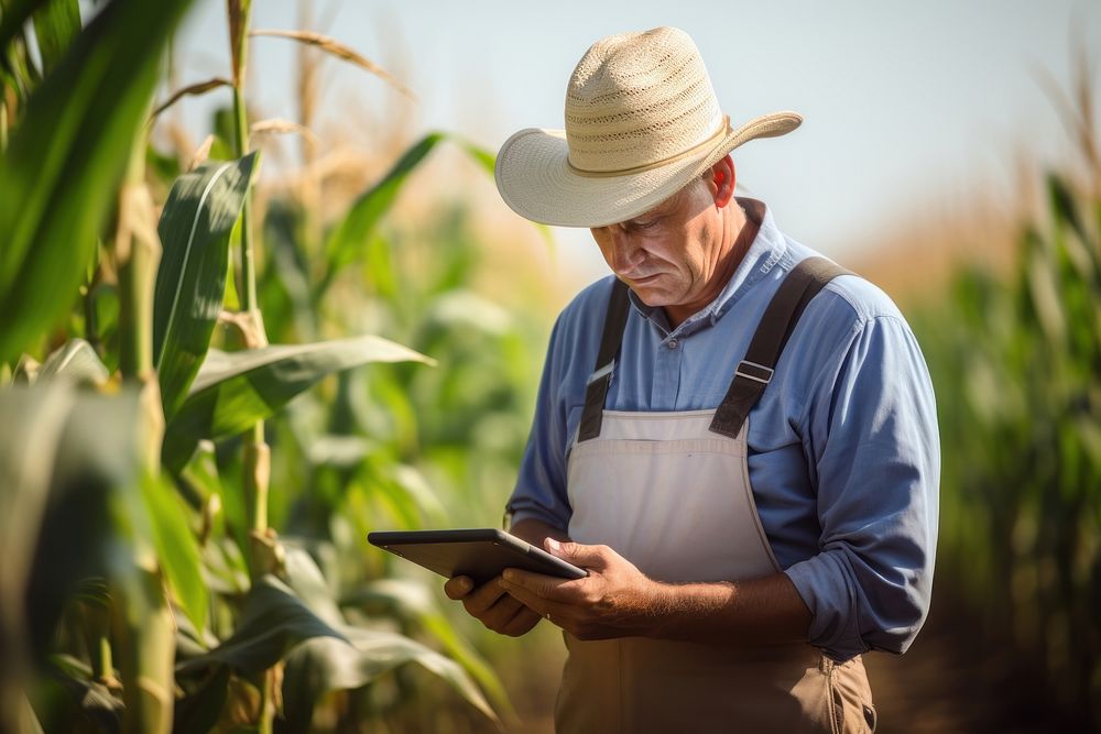 Farmer in a corn field using a digital tablet nature outdoors adult. AI generated Image by rawpixel.
