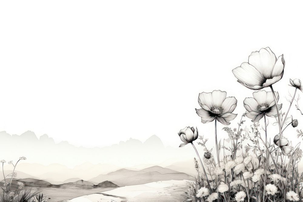 Flower landscape sketch drawing plant. AI generated Image by rawpixel.