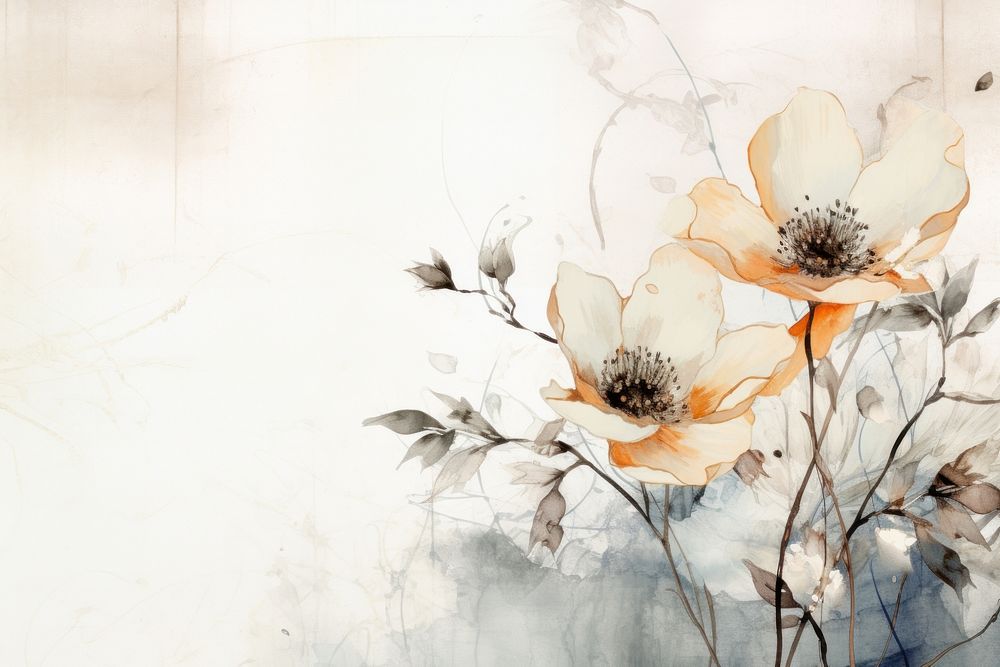 An ink and graphite sketch of flowers painting pattern plant. AI generated Image by rawpixel.