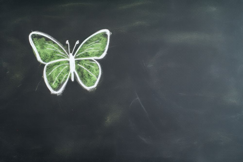 Butterfly green blackboard chalk. AI generated Image by rawpixel.