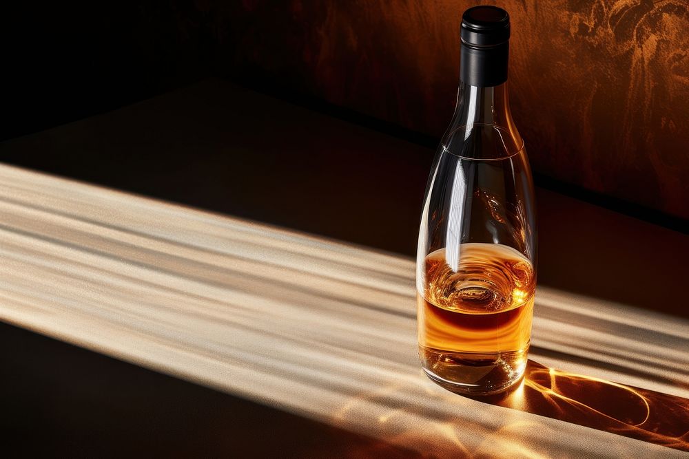 Wine bottle whisky glass table. AI generated Image by rawpixel.
