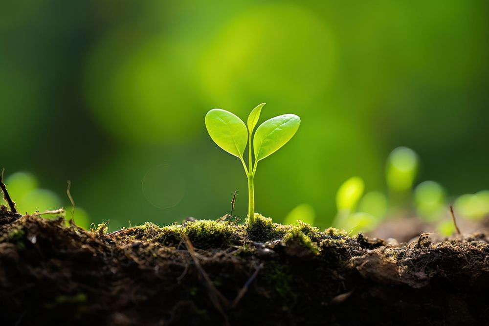 Young plant growing green leaf soil. AI generated Image by rawpixel.