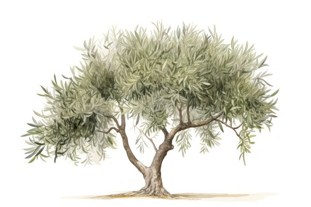 Olive tree plant outdoors sketch white background. AI generated Image by rawpixel.