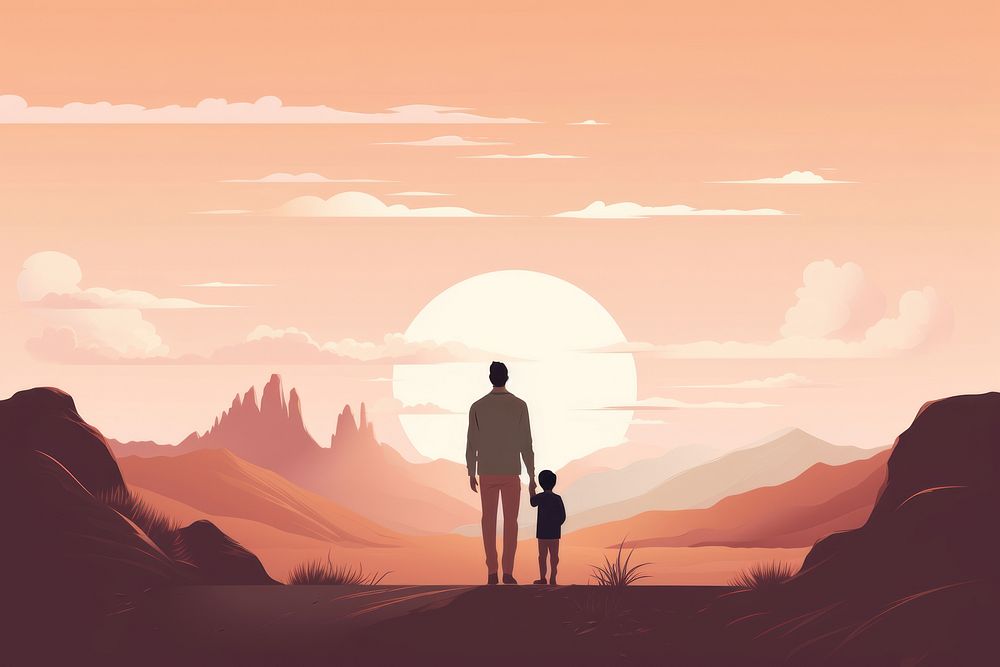 Father and a son landscape outdoors nature. AI generated Image by rawpixel.