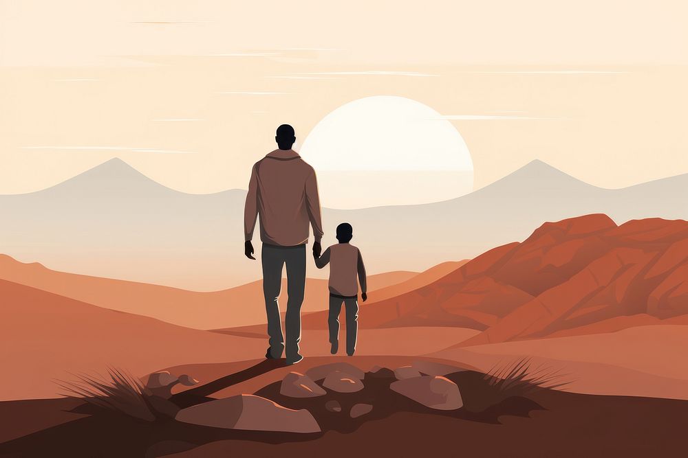 Father holding son landscape outdoors walking. AI generated Image by rawpixel.