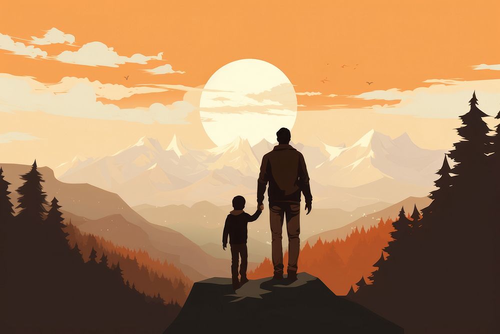 Father holding son landscape outdoors nature. AI generated Image by rawpixel.