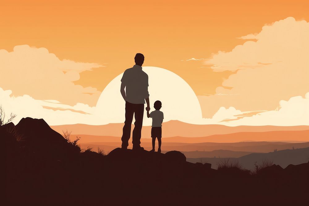 Father holding son backlighting landscape | Free Photo Illustration ...