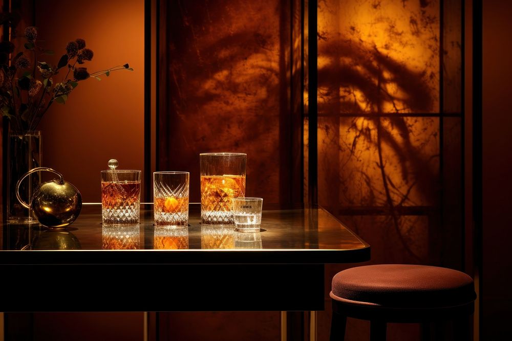Whisky bar table furniture glass. AI generated Image by rawpixel.