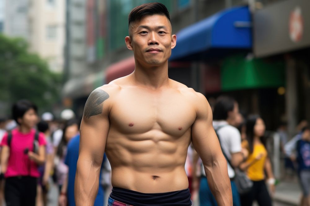 Muscles Taiwanese male portrait adult torso. AI generated Image by rawpixel.