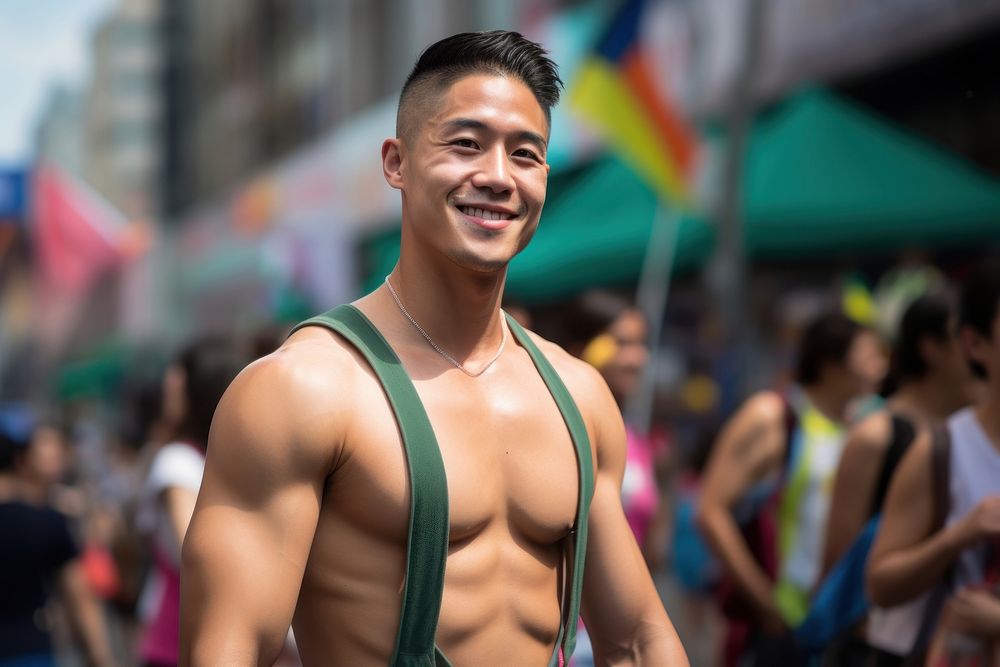 Muscles Taiwanese male portrait parade pride. AI generated Image by rawpixel.
