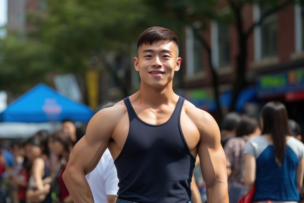 Muscles Taiwanese male portrait adult individuality. AI generated Image by rawpixel.