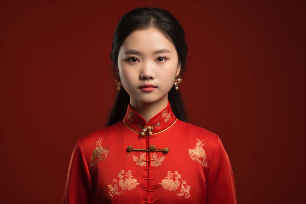 Chinese women dress red red background. AI generated Image by rawpixel.