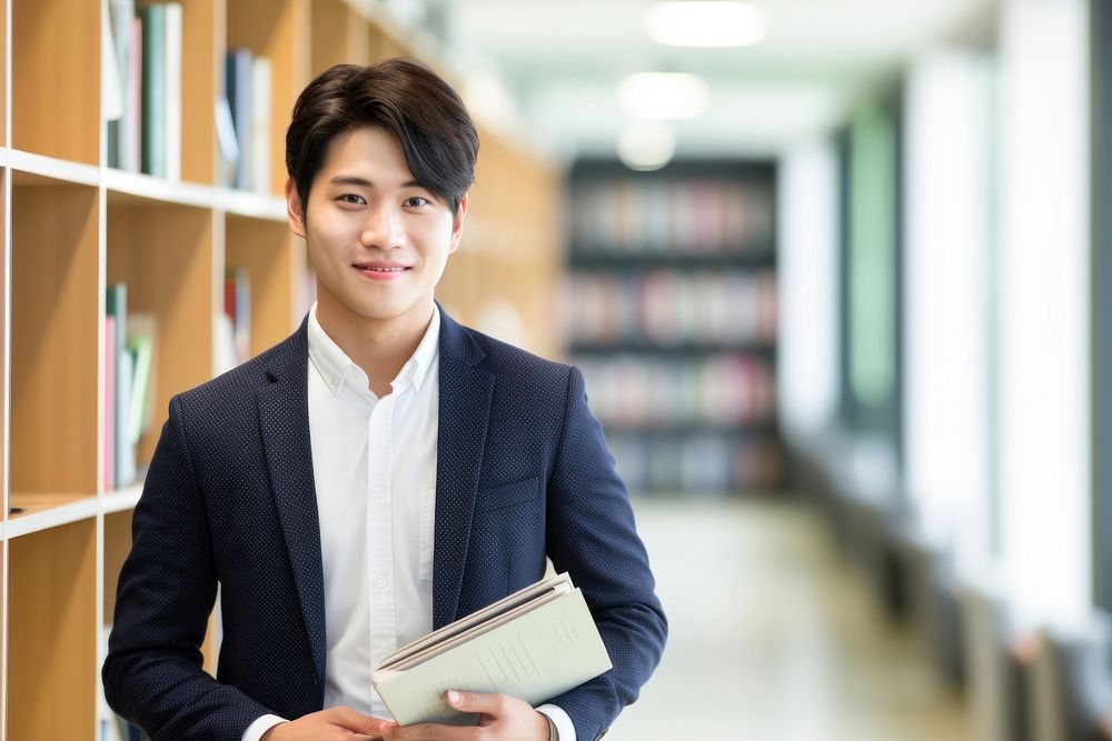 A smile student adult men holding book publication portrait library. AI generated Image by rawpixel.