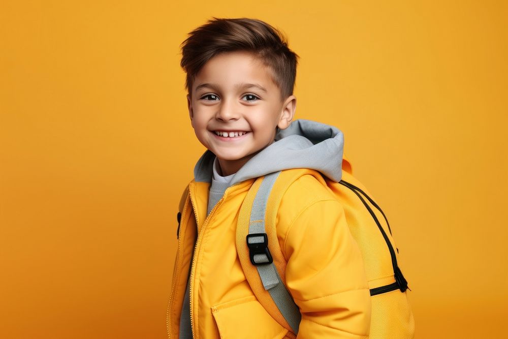 A smile student boy backpack portrait jacket child. AI generated Image by rawpixel.