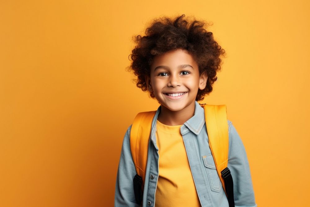 A smile student boy backpack portrait child photo. AI generated Image by rawpixel.