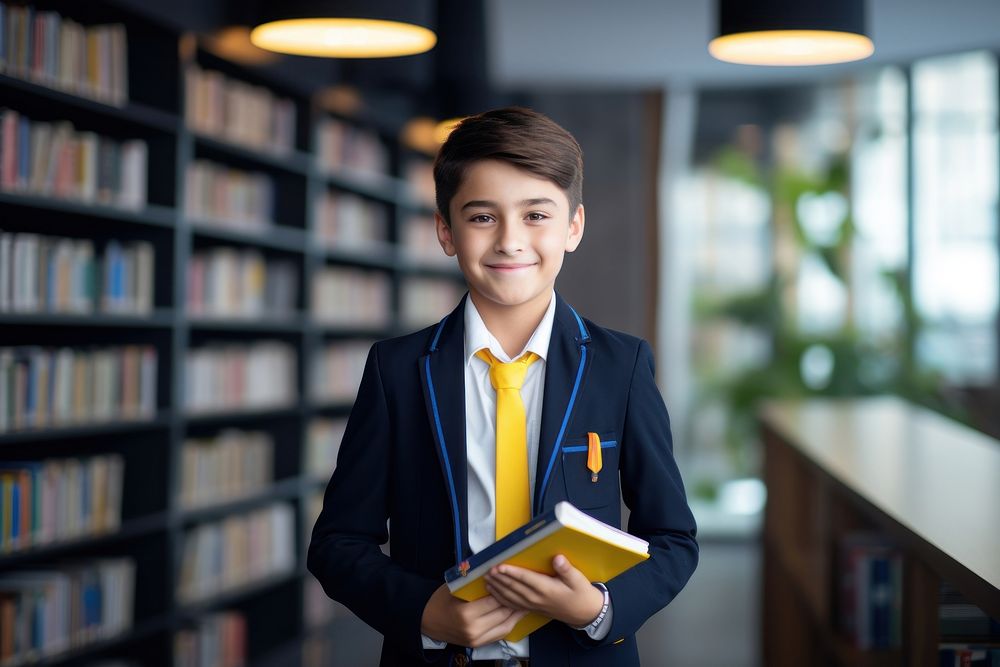 A smile student boy holding book library publication portrait. AI generated Image by rawpixel.