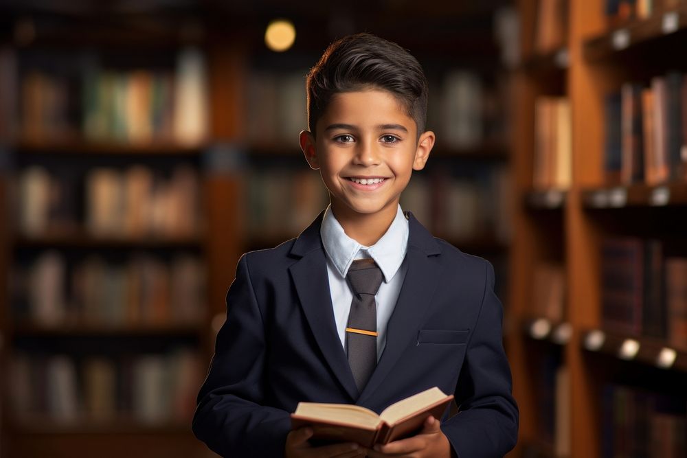 A smile student latin boy holding book library publication portrait. AI generated Image by rawpixel.