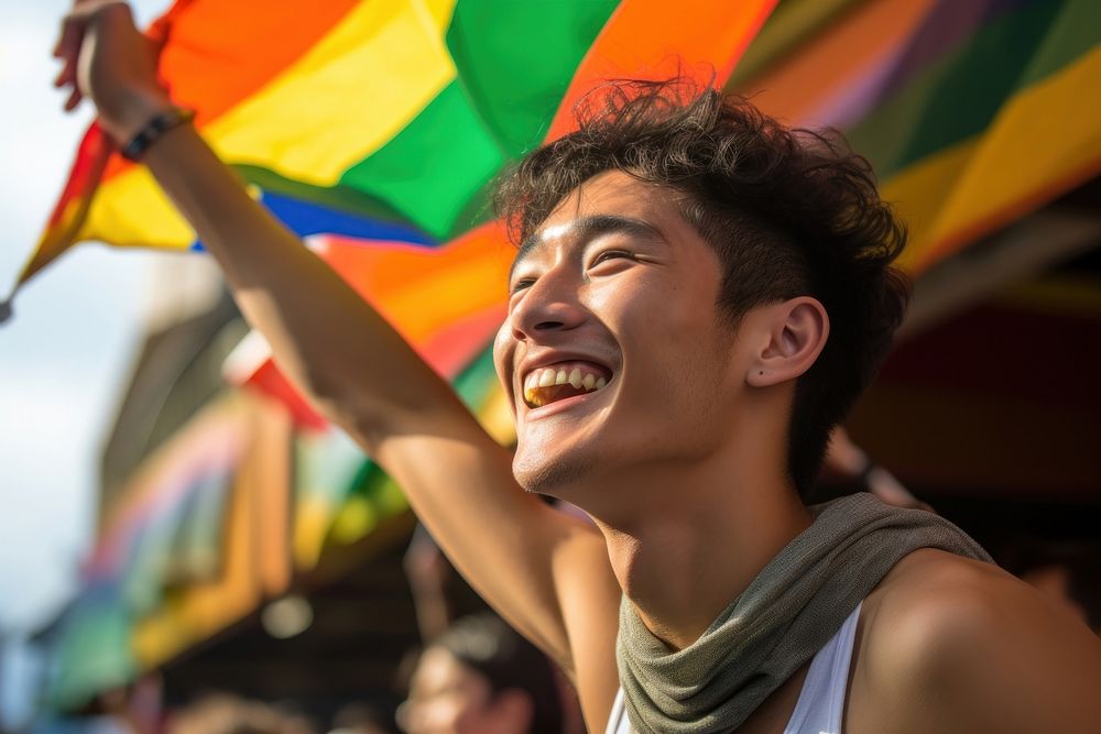 Taiwanese male laughing portrait parade. AI generated Image by rawpixel.