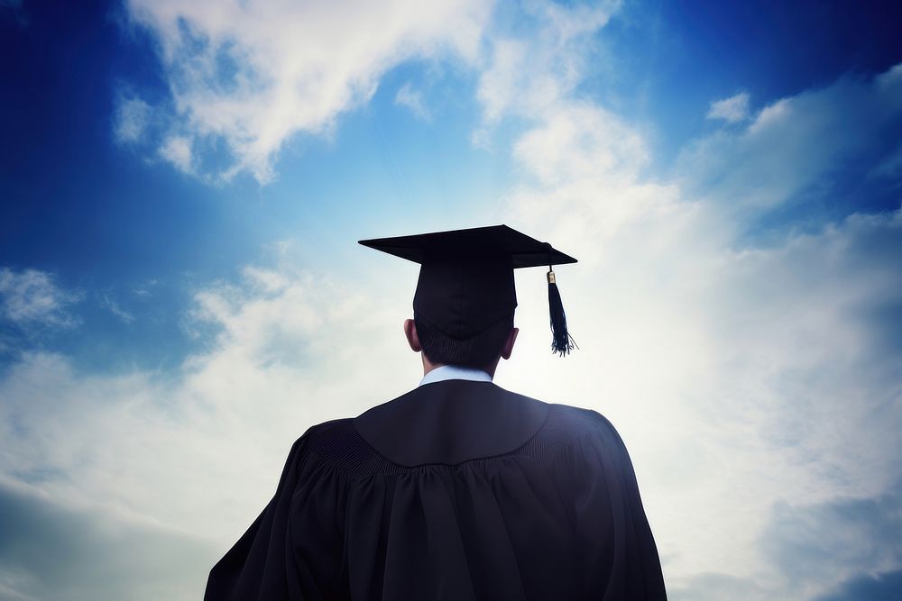 Back of a men student graduation adult sky intelligence. AI generated Image by rawpixel.