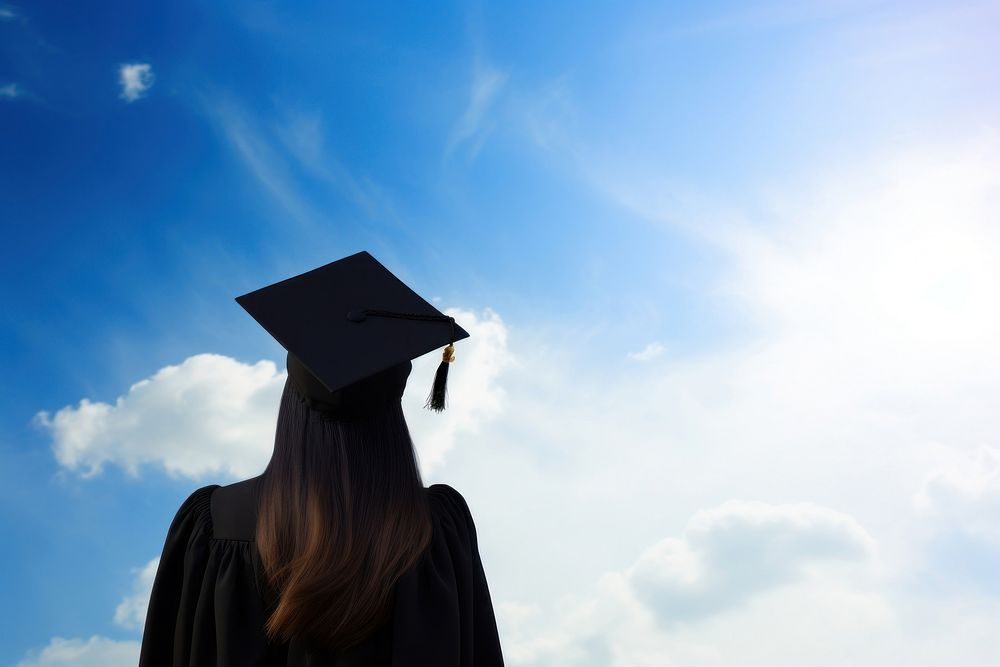 Back of a woman student graduation adult sky intelligence. AI generated Image by rawpixel.