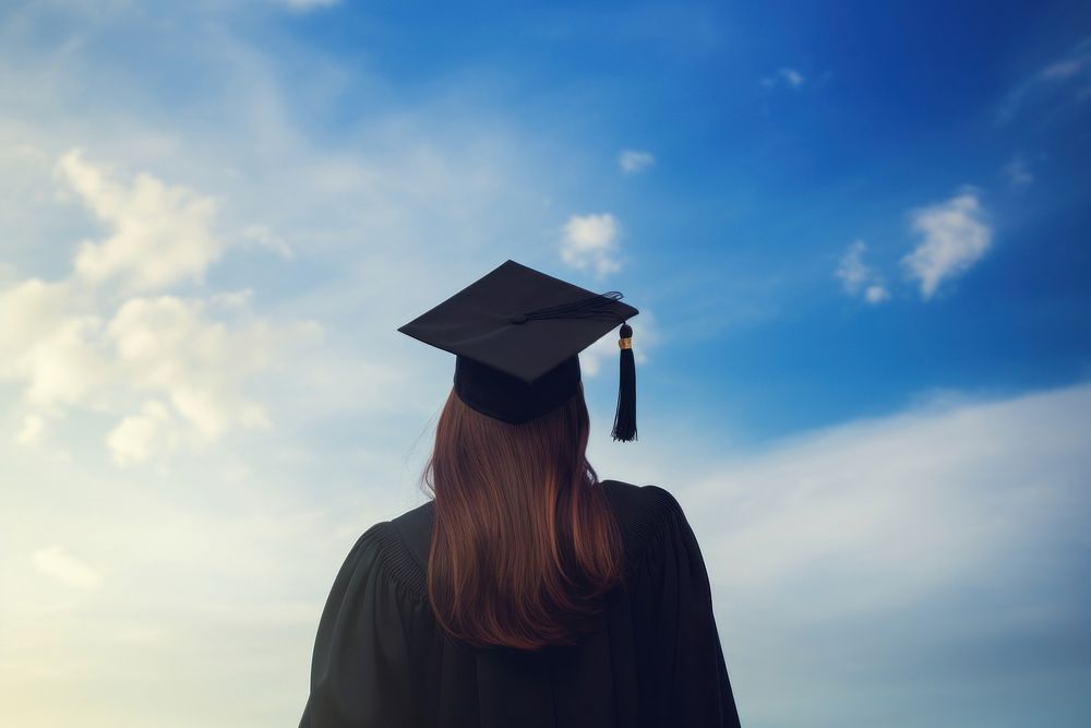 Back of a woman student graduation adult sky intelligence. AI generated Image by rawpixel.